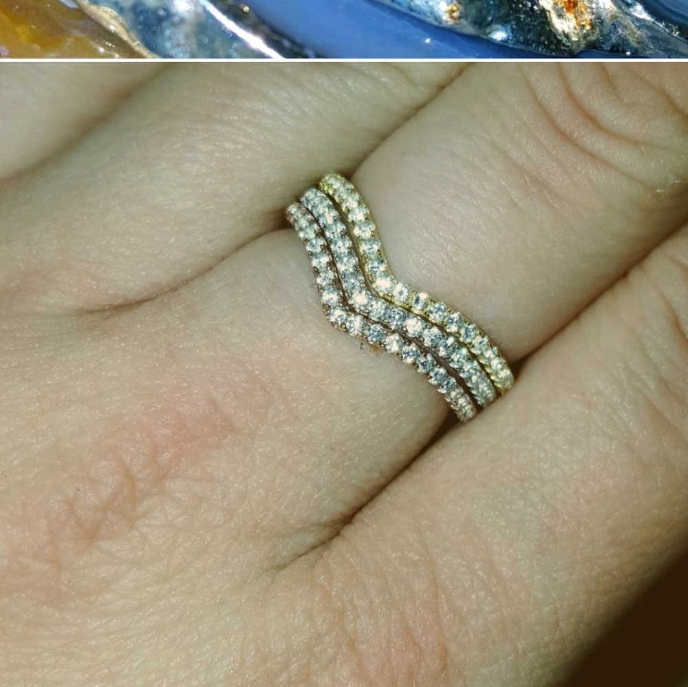 Sterling Silver Stackable Ring Trio W/Crystals - image 3